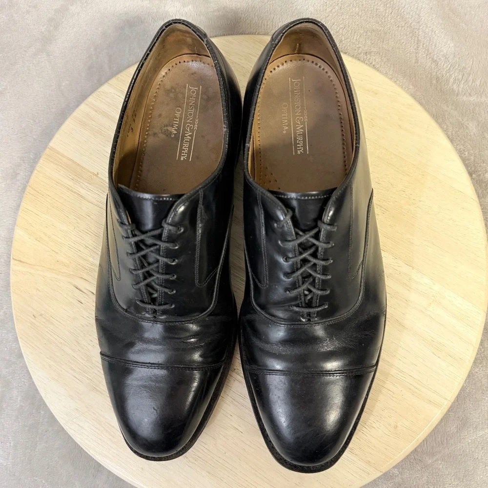 Johnston & Murphy Optima Mens Black Leather Cap Toe Oxford Shoes 10.5 E 22-2981